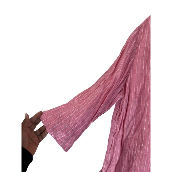 Charter Club Pink White Plus Striped Lagenlook Relaxed‎ Linen Blouse Size 2X - Picture 4 of 11